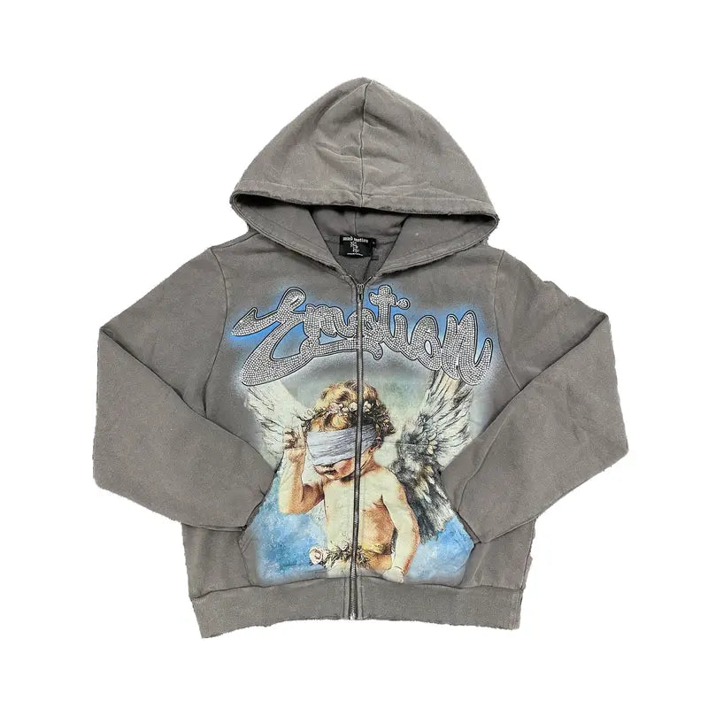 Grey Rhinestone Hoodie