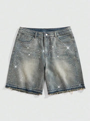 Rhinestone Wide-Leg Denim Shorts