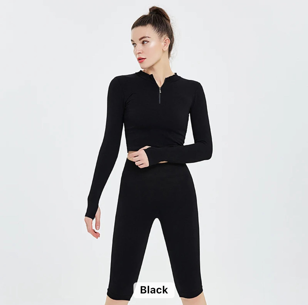 Women's Half Zipper Long Sleeve Gym Set - Moudifer 